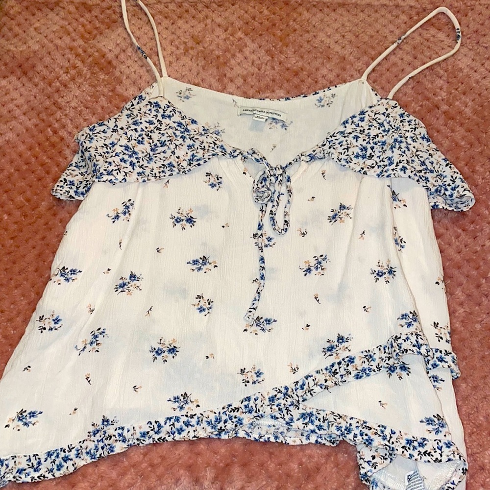 American Eagle white and blue spaghetti strap